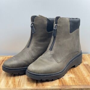 Clarks Calla Zip Boots Womens 7.5 M Dark Olive Leather Lug‎ Sole Ankle Booties